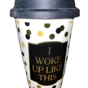 I Woke Up Like This Novelty Gold Black Polka-dot Travel Mug Cup Ceramic With Lid